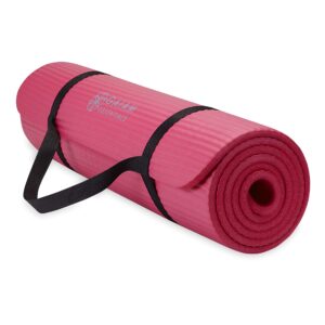 gaiam essentials thick yoga mat fitness & exercise mat with easy-cinch carrier strap, pink, 72"l x 24"w x 2/5 inch thick