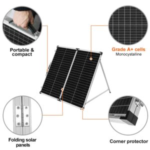 DOKIO Portable Foldable 150W 18v Solar Suitcase Monocrystalline, Folding Solar Panel Kit with Controller to Charge 12 Volts Batteries (AGM Lead/Acid Types Vented Gel) RV Camping Boat