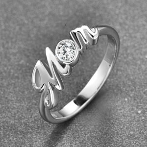 AVECON Mom Ring 925 Sterling Silver Oval Cut CZ Stackable Initial Letter Ring for Mother Size 9