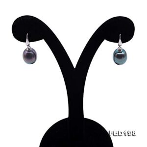 Womens Pearl Sterling Silver Dangle Earrings AAA Quality 9x11.5mm Oval Black Freshwater Pearl Fishhook Earrings