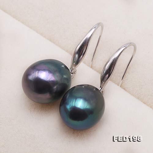 Womens Pearl Sterling Silver Dangle Earrings AAA Quality 9x11.5mm Oval Black Freshwater Pearl Fishhook Earrings