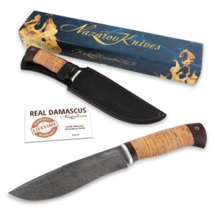 Hunting Knife - Damascus Knife - Birchbark Handle - SIBERIAN - Fixed Blade Knife