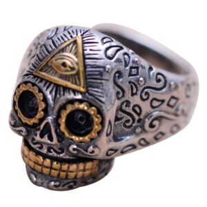 gothic 925 sterling silver freemason masonic skull ring golden all seeing eye for men women open and adjustable