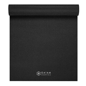 Gaiam Essentials Premium Yoga Mat with Carrier Sling, Black, 72 InchL x 24 InchW x 1/4 Inch Thick