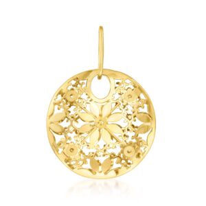 ross-simons italian 14kt yellow gold circle flower pendant