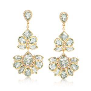 ross-simons 45.25 ct. t.w. green prasiolite and 3.10 ct. t.w. white topaz chandelier earrings in 18kt gold over sterling