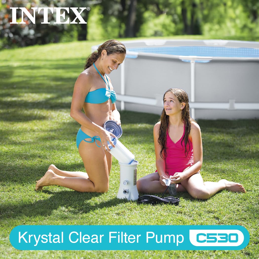 Intex 530 GPH Easy Set Pool Filter Pump System for Above Ground Swimming Pools with GFCI and Type A or C Filter Cartridge Replacements (2 Pack)