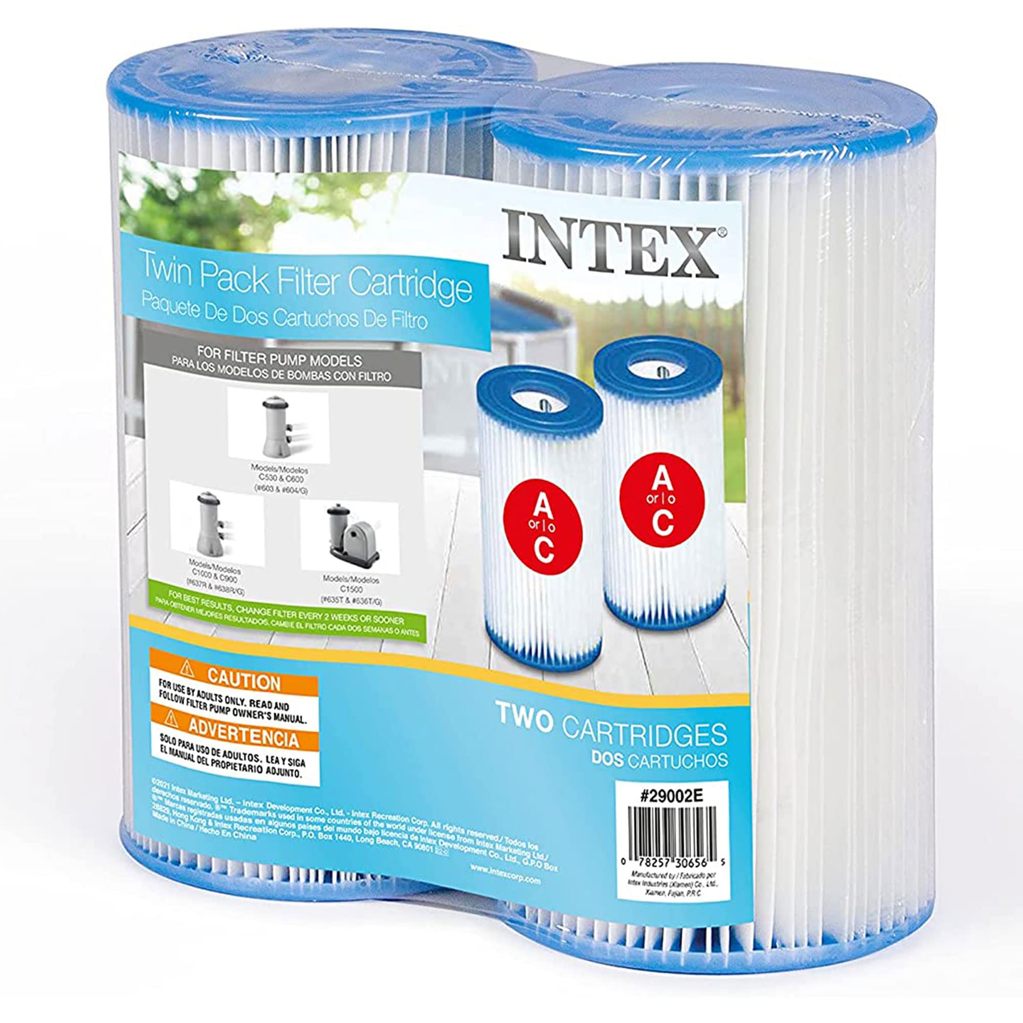 Intex 530 GPH Easy Set Pool Filter Pump System for Above Ground Swimming Pools with GFCI and Type A or C Filter Cartridge Replacements (2 Pack)