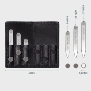 Würkin Stiffs Assorted Power Stays Magnet Collar Stay Travel Set | Black Leather Wallet Case | Gift for Men | Seen on Shark Tank