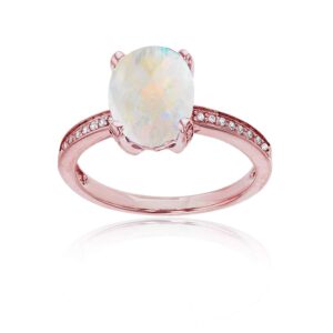 sterling silver rose 1mm created white sapphire channel set & 10x8 oval created opal engagement ring