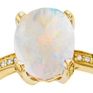 Sterling Silver Yellow 1mm Created White Sapphire Channel Set & 10x8 Oval Created Opal Engagement Ring