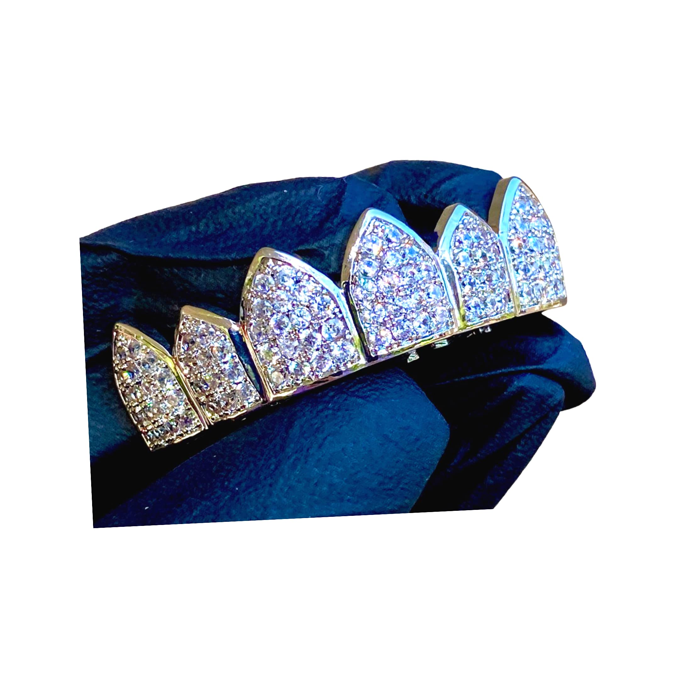 18K White Gold Plated CZ Cluster Custom Slugs Top Grillz Mouth Teeth Grills - Grillz, Teeth Cap, Iced Out Grillz (Top)