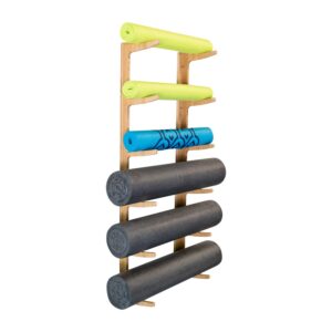 foam roller yoga mat rack - ultra fitness gear yoga mat storage shelf with mounting hardware/bamboo construction (incline)