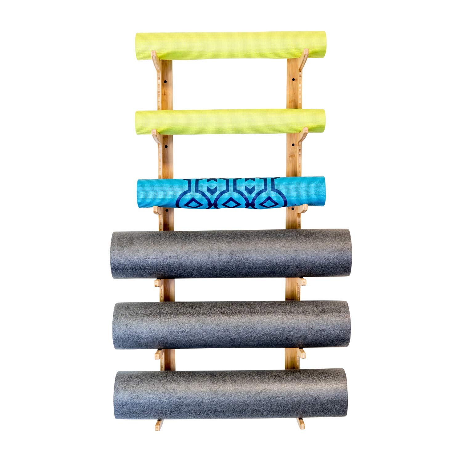 Foam Roller Yoga Mat Rack - Ultra Fitness Gear Yoga Mat Storage Shelf with Mounting Hardware/Bamboo Construction (Incline)