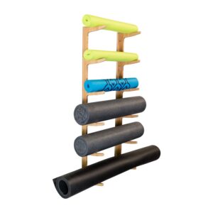 Foam Roller Yoga Mat Rack - Ultra Fitness Gear Yoga Mat Storage Shelf with Mounting Hardware/Bamboo Construction (Incline)