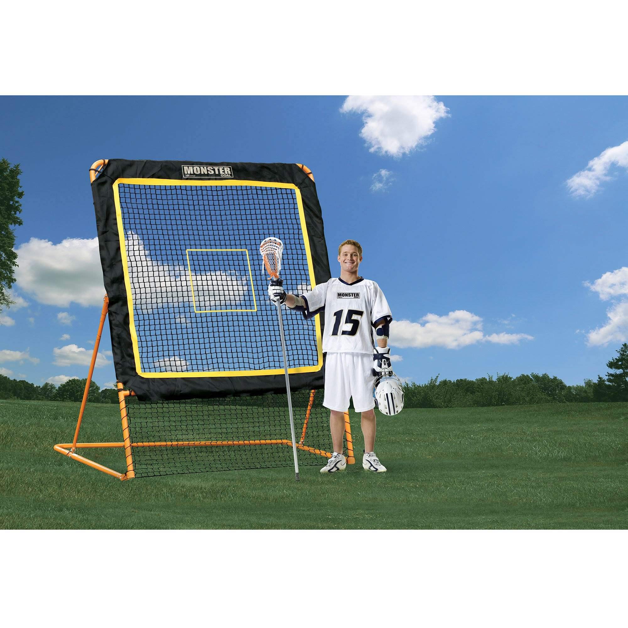 EZGoal 8'X6' Professional Folding Lacrosse Rebounder | LAX Throwback to Practice Your Passes and Catches,Orange