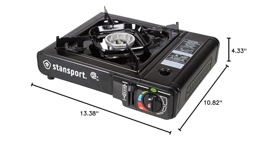 Stansport Portable Outdoor Butane Stove, Black, 13.38" L x 10.82" W x 4.33" H