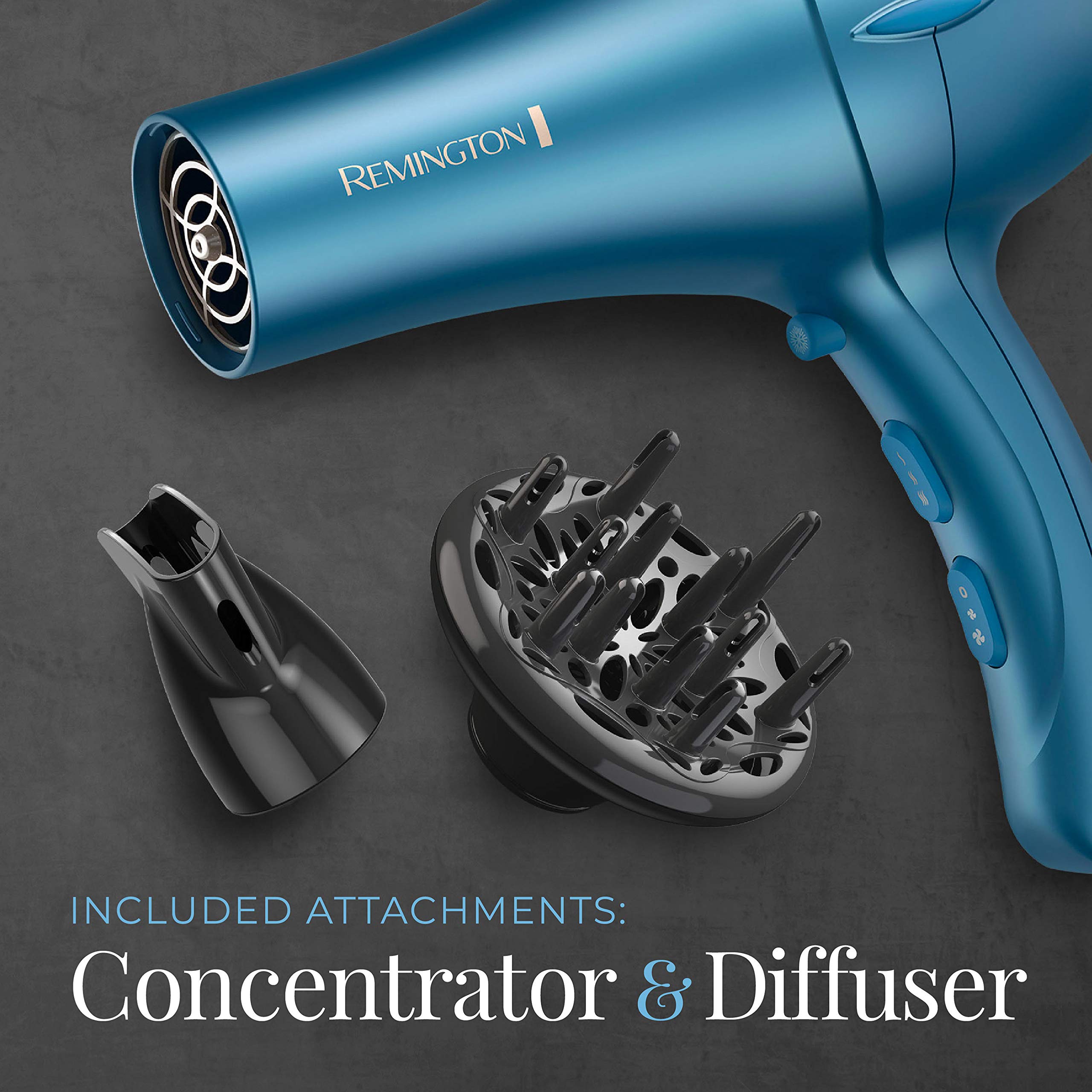 Remington Pro D2042 Professional Titanium Ceramic Hair Dryer with Concentrator and Diffuser Attachments Blue