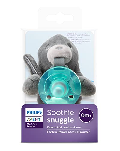 Philips AVENT Soothie Snuggle Pacifier Holder with Detachable Pacifier, 0m+, Seal, SCF347/04- 1 Count (Pack of 1)