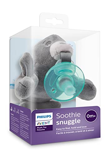 Philips AVENT Soothie Snuggle Pacifier Holder with Detachable Pacifier, 0m+, Seal, SCF347/04- 1 Count (Pack of 1)