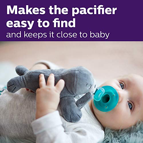 Philips AVENT Soothie Snuggle Pacifier Holder with Detachable Pacifier, 0m+, Seal, SCF347/04- 1 Count (Pack of 1)