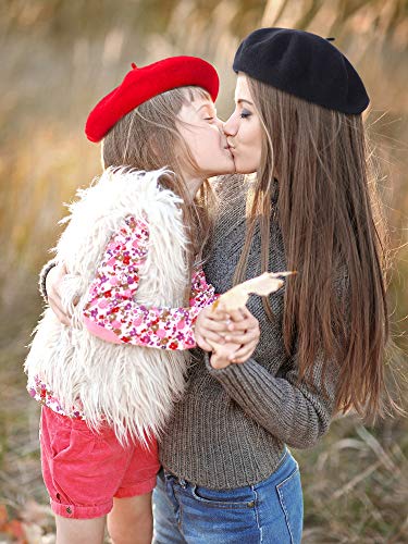 3 Pieces Beret Hat French Style Beanie Cap Solid Color Winter Hat for Women and Girls Casual Use (Black, Beige, Red)