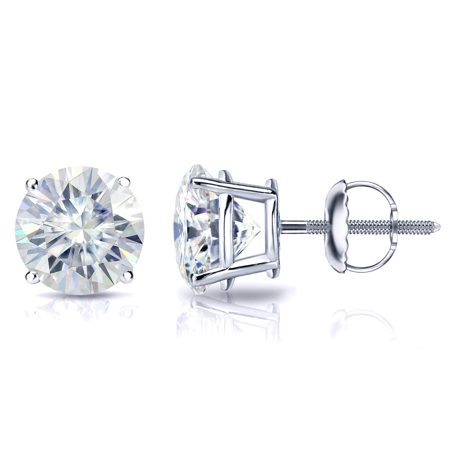 Diamond Wish 1 1/2 Carat Moissanite Round Stud Earrings in 14k White Gold (J-K, 6 mm, cttw) 4-Prong Basket Screw Back