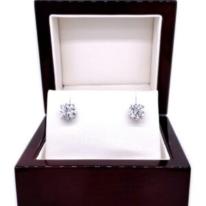 Diamond Wish 1 1/2 Carat Moissanite Round Stud Earrings in 14k White Gold (J-K, 6 mm, cttw) 4-Prong Basket Screw Back