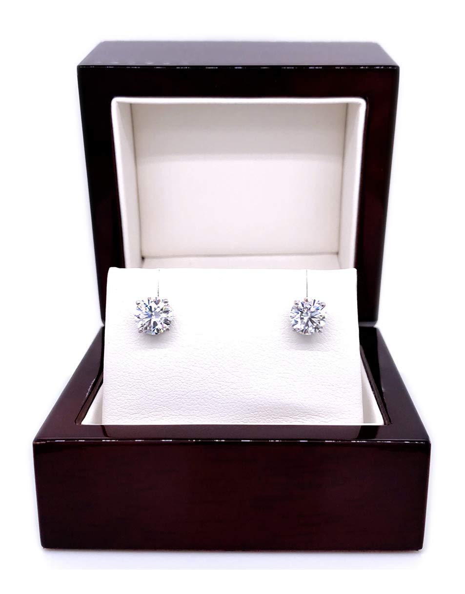 Diamond Wish 1 1/2 Carat Moissanite Round Stud Earrings in 14k White Gold (J-K, 6 mm, cttw) 4-Prong Basket Screw Back