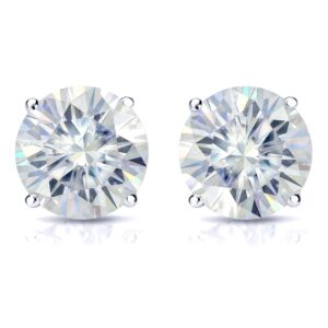 Diamond Wish 1 1/2 Carat Moissanite Round Stud Earrings in 14k White Gold (J-K, 6 mm, cttw) 4-Prong Basket Screw Back