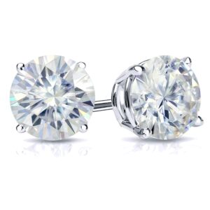 Diamond Wish 1 1/2 Carat Moissanite Round Stud Earrings in 14k White Gold (J-K, 6 mm, cttw) 4-Prong Basket Screw Back