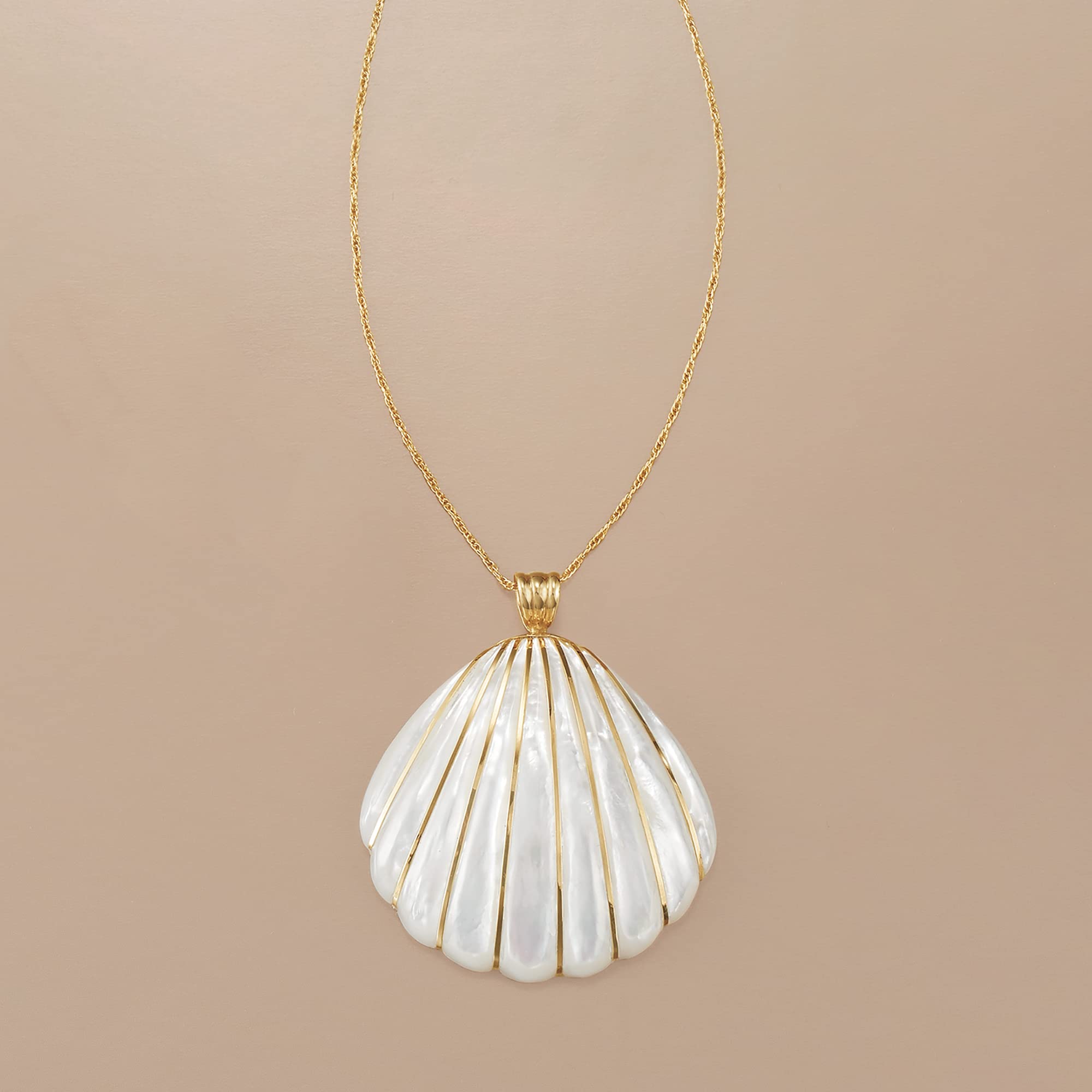 Ross-Simons Mother-Of-Pearl Seashell Pendant With 4-4.5mm Cultured Pearls in 14kt Yellow Gold