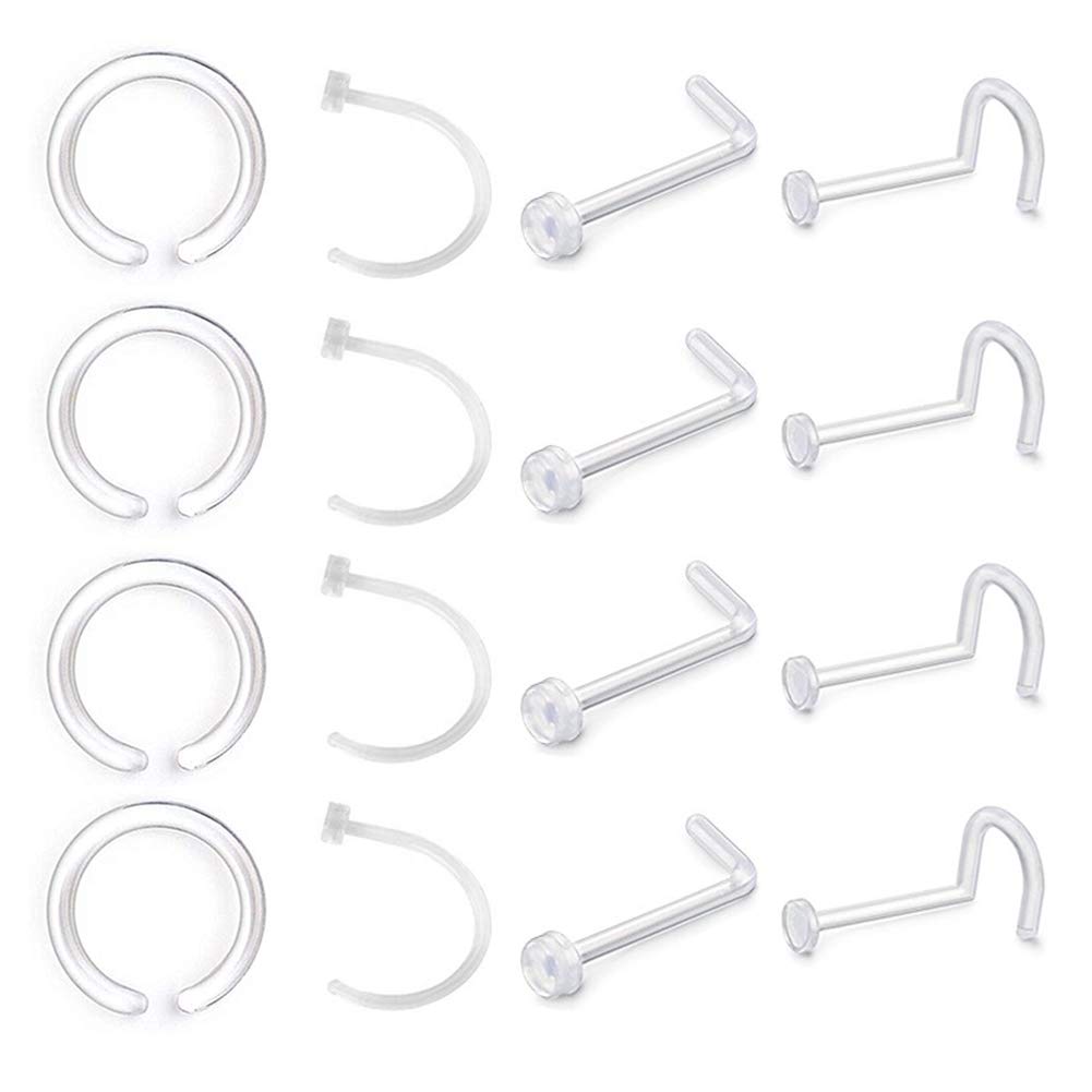 D.Bella Nose Retainer Flexible Acrylic Clear Nose Rings Hoop Retainer for Piercing Body Jewelry