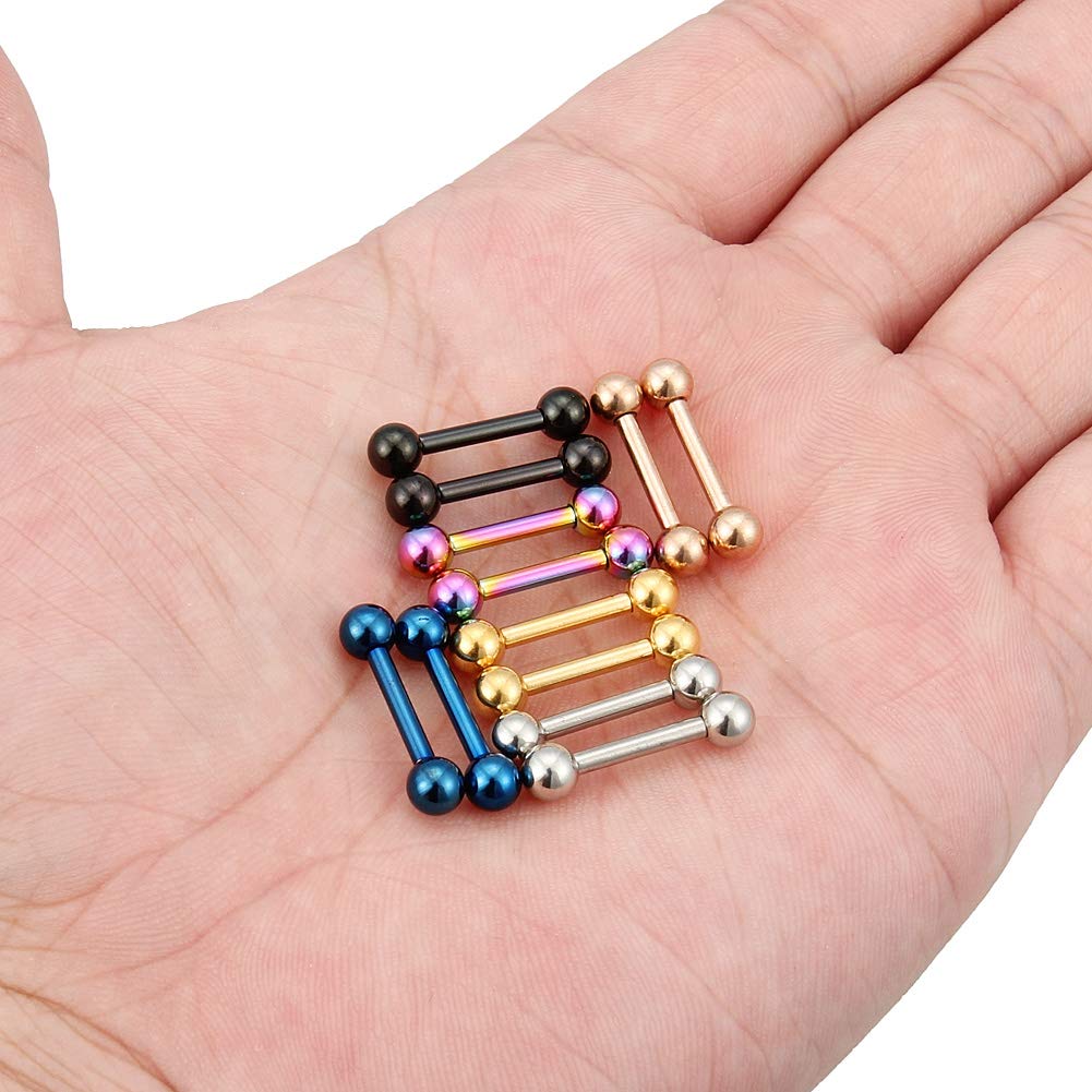 Ftovosyo 12PCS 12G 316L Stainless Steel Externally Threaded PA Tongue Nipple Shield Barbell Ring Bar Body Piercing Jewelry Retainer 12mm Mix Color