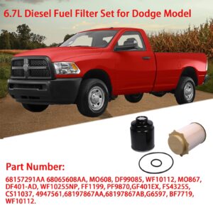 Fuel Filter Water Separator Set replacement for 2013-2018 Dodge Ram 6.7L Cummins 2500 3500 4500 5500 Turbo Diesel Engines Replaces 68197867AA 68157291AA