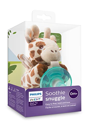 Philips AVENT Soothie Snuggle Pacifier Holder with Detachable Pacifier, 0m+, Giraffe, SCF347/01-1 Count (Pack of 1)