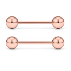 ftovosyo 2pcs 16g 316l stainless steel internally threaded tongue nipple shield barbell ring bar body piercing jewelry retainer 14mm rose gold