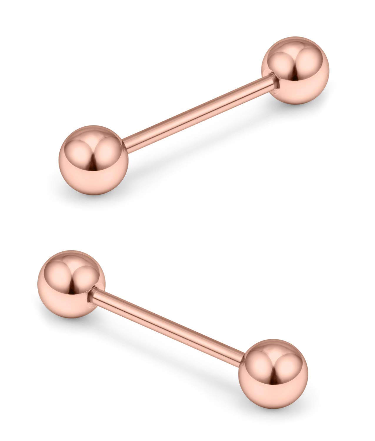 Ftovosyo 2PCS 16G 316L Stainless Steel Internally Threaded Tongue Nipple Shield Barbell Ring Bar Body Piercing Jewelry Retainer 14mm Rose Gold