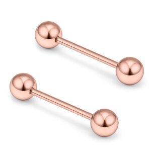 Ftovosyo 2PCS 16G 316L Stainless Steel Internally Threaded Tongue Nipple Shield Barbell Ring Bar Body Piercing Jewelry Retainer 14mm Rose Gold