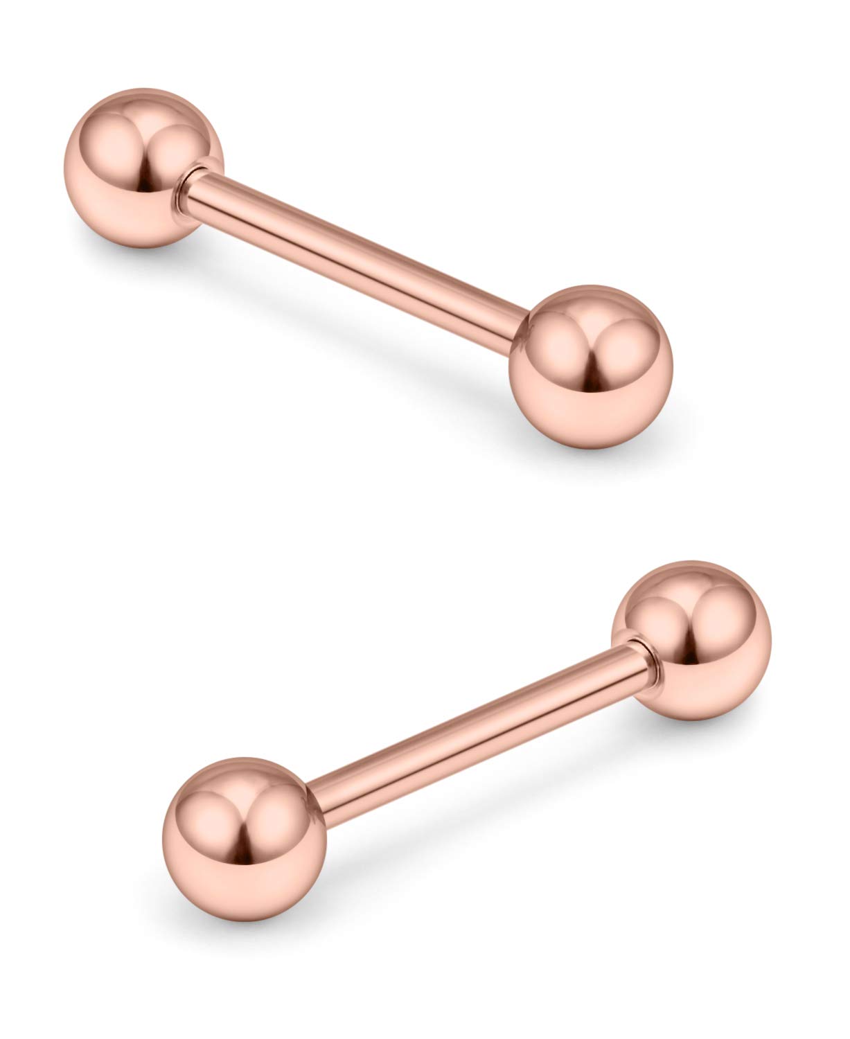 Ftovosyo 2PCS 14G 316L Stainless Steel Internally Threaded Tongue Nipple Shield Barbell Ring Bar Body Piercing Jewelry Retainer 16mm Rose Gold