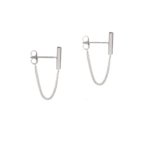 Minimalist Bar Earrings with Chain Dangle Earrings 925 Sterling Silver Stud Earrings