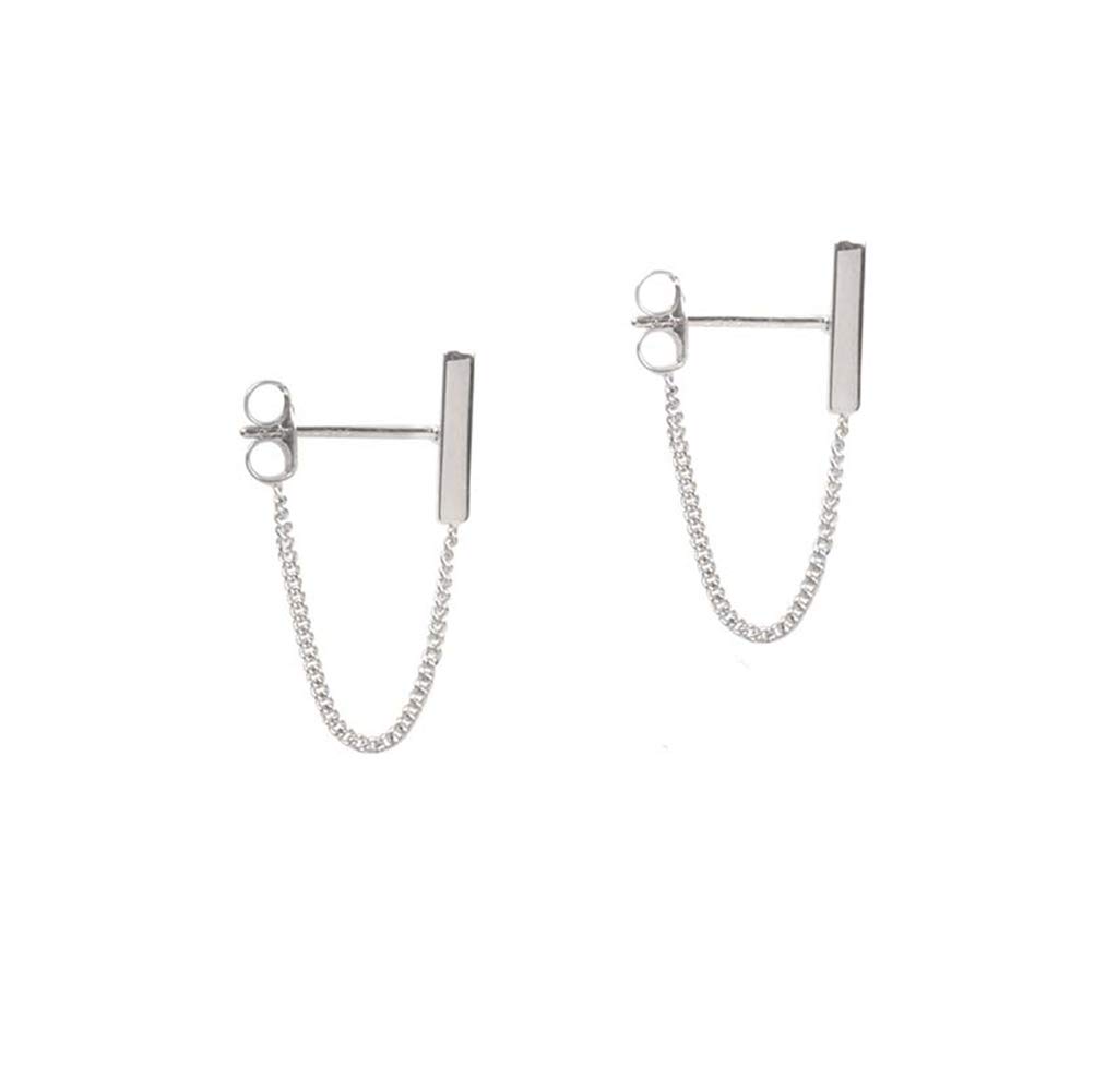 Minimalist Bar Earrings with Chain Dangle Earrings 925 Sterling Silver Stud Earrings