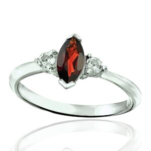 rb gems sterling silver 925 ring genuine gemstone marquise 8x4 mm, 0.91 cts, rhodium-plated finish (12, garnet)