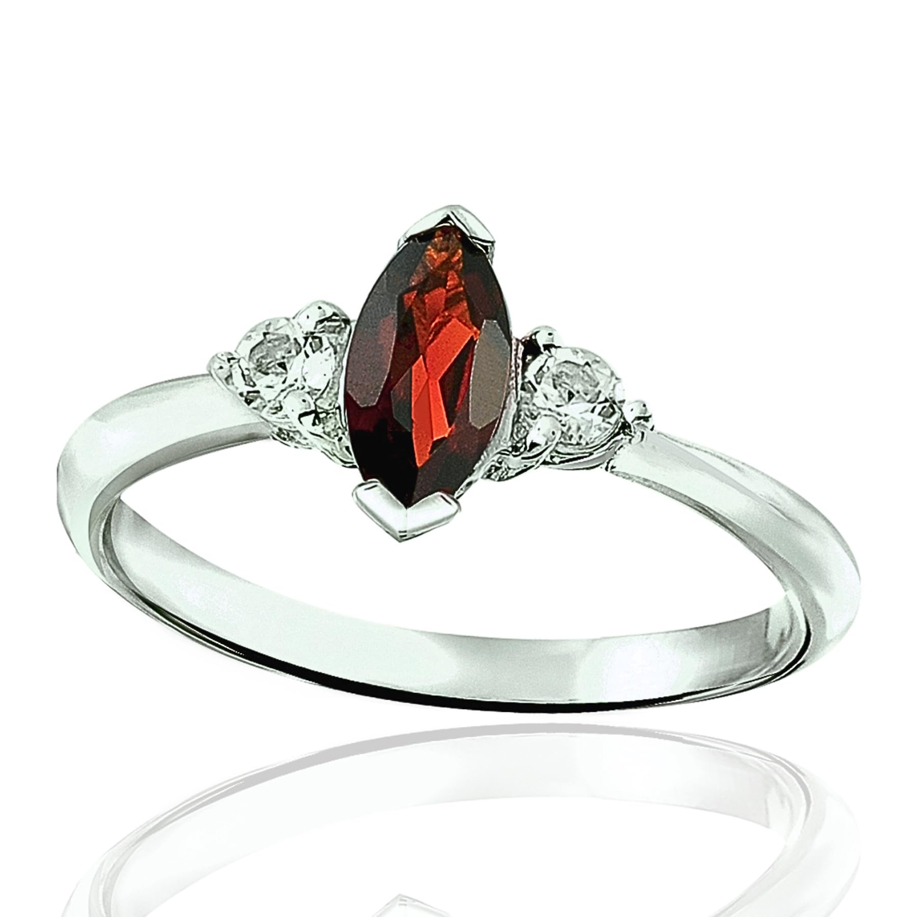 RB Gems Sterling Silver 925 Ring Genuine Gemstone Marquise 8X4 mm, 0.91 Cts, RHODIUM-PLATED Finish (12, garnet)