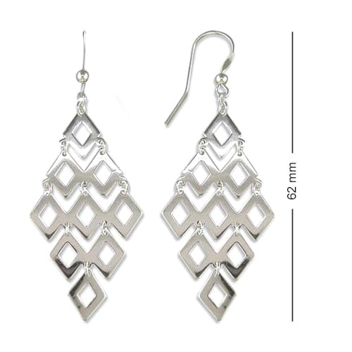 LeCalla 925 Sterling Silver Chandelier Dangle Earrings for Women Long Jewelry Diamond Shape Drop Earring for Women