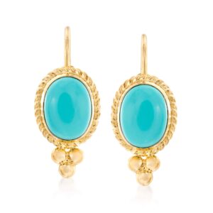 ross-simons turquoise rope-edge earrings in 14kt yellow gold