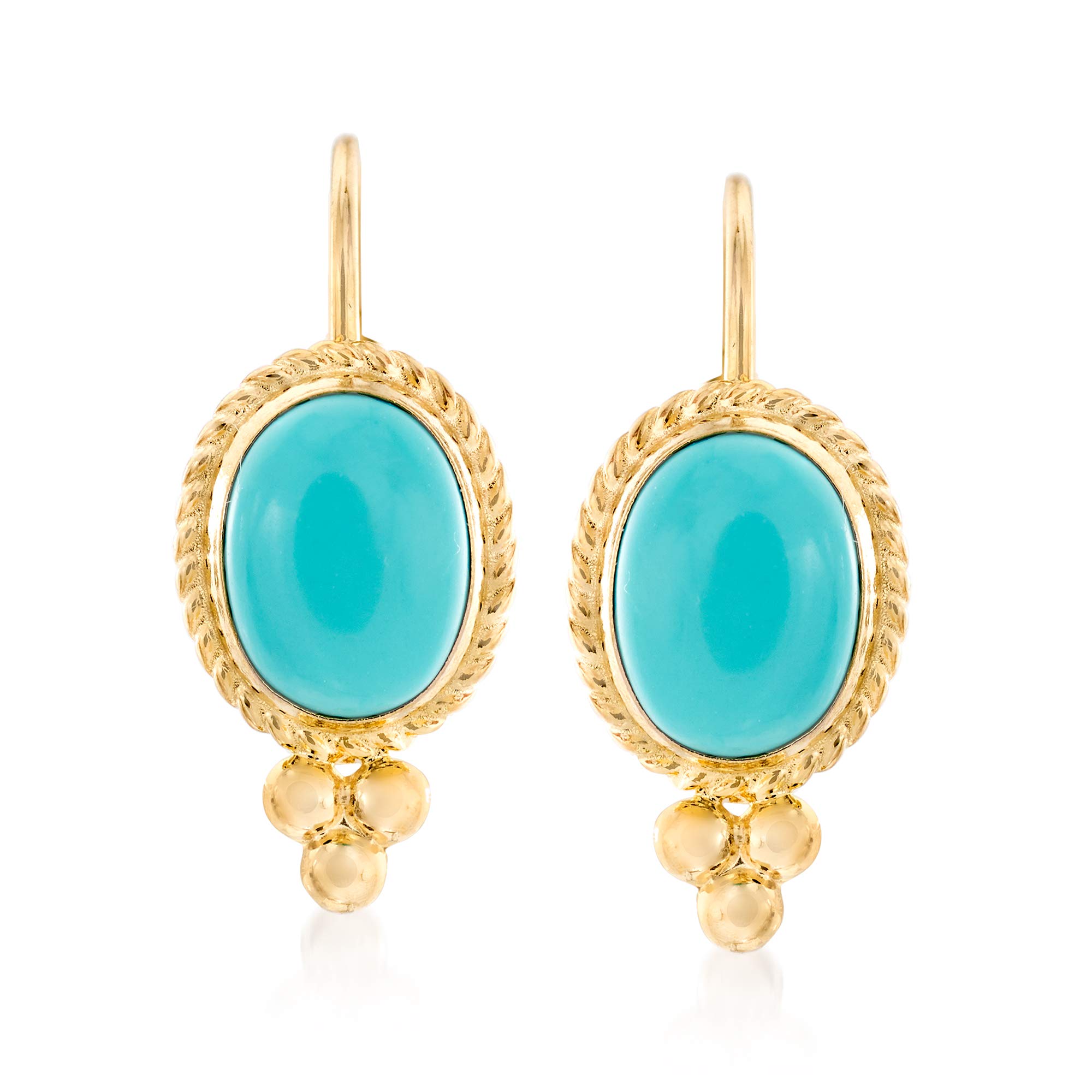 Ross-Simons Turquoise Rope-Edge Earrings in 14kt Yellow Gold