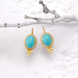 Ross-Simons Turquoise Rope-Edge Earrings in 14kt Yellow Gold