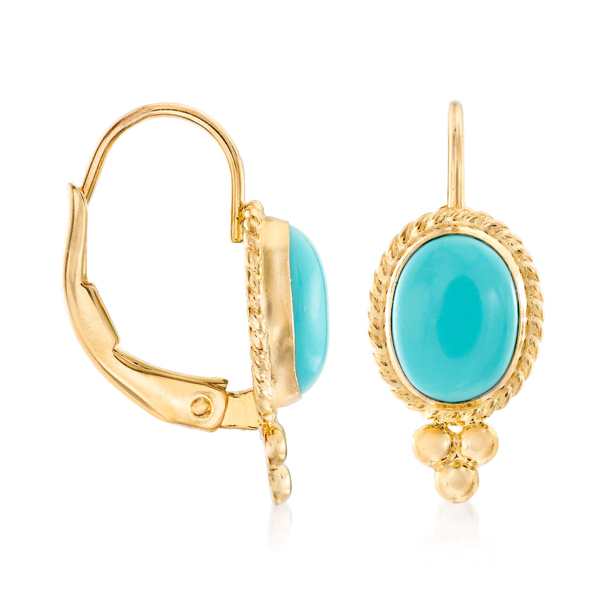 Ross-Simons Turquoise Rope-Edge Earrings in 14kt Yellow Gold