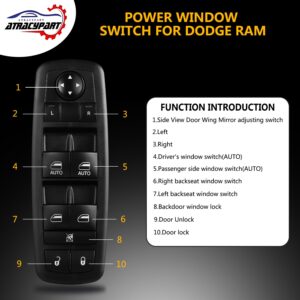 Master Power Window Switch | Compatible with 2009-2012 Dodge Ram 1500 2500 3500 | Replaces# 4602863AD, 4602533AB, 4602533AE, 901-473